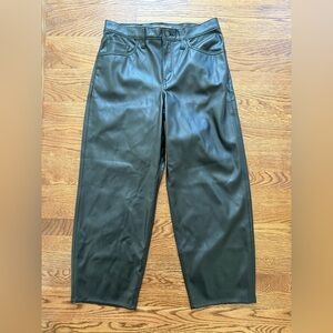 LEVIS Premium Baggy Dad Vegan Leather Pants Big E Black Oversized Loose‎ Faux 27